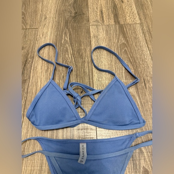 Zaful Women’s Light Blue Ribbed Triangle Bikini Size S - Picture 2 of 6